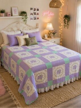 Vintage Floral Patchwork Quilt Full Purple Cottagecore GrandmaCore Rustic Chic